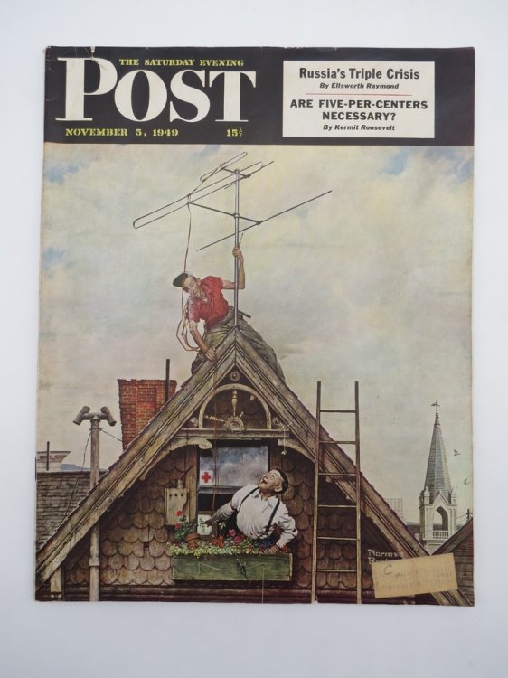 SATURDAY EVENING POST, NOVEMBER 5, 1949 (NORMAN ROCKWELL TV SET ANTENNA INSTALLATION COVER)
