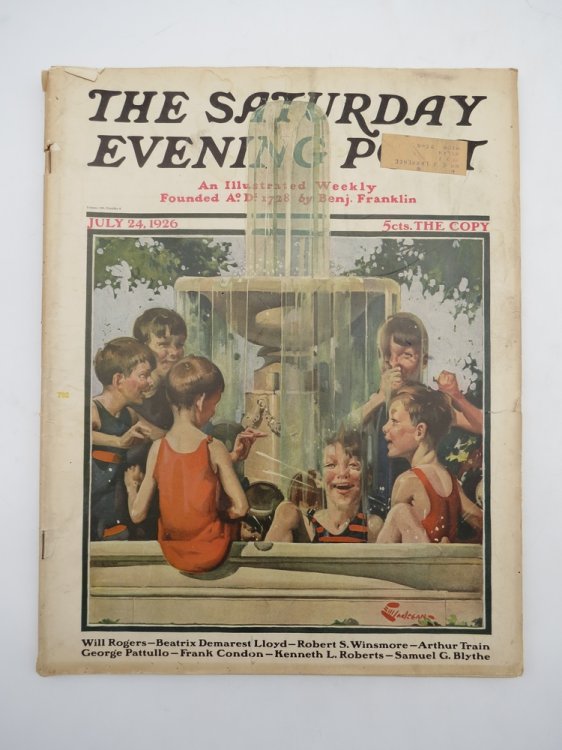 SATURDAY EVENING POST, JULY 24, 1926 (E.M. JACKSON SWIMMING IN THE FOUNTAIN COVER)