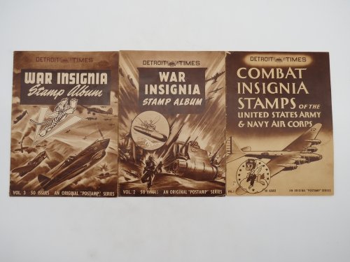 WWII DISNEY COMBAT INSIGNIA STAMPS US ARMY & NAVY AIR CORPS VOL 1, 2, & 3 DETROIT TIMES