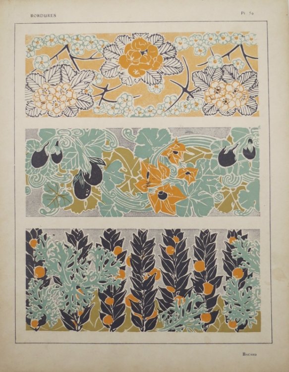 ANTIQUE ART NOUVEAU FLORAL BORDERS LITHOGRAPH