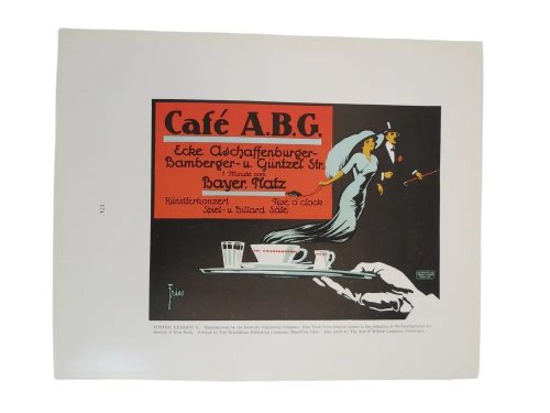 ANTIQUE 1914 CAFE A.B.G. ECKE ASCHAFFENBURGER BY FRIES POSTER PRINT