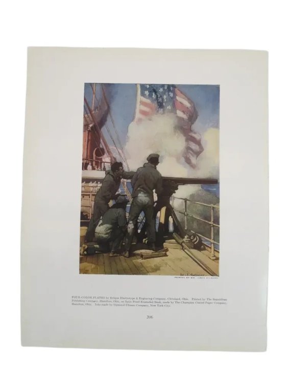 ANTIQUE 1914 JAMES AYLWARD US FLAG NAVY SAILORS SHIP PRINT