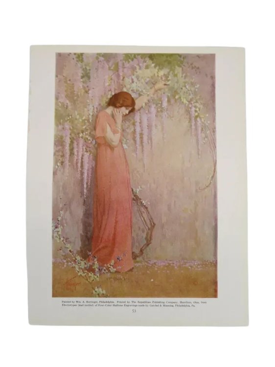 ANTIQUE 1914 ART NOUVEAU PORTRAIT WOMAN BY WILLIAM HOTTINGER PRINT