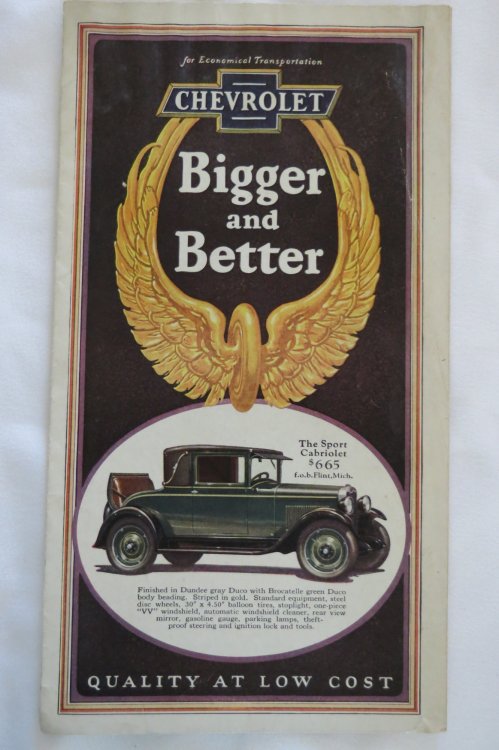 ORIGINAL C. 1927 CHEVROLET BIGGER AND BETTER BROCHURE - SPORT CABRIOLA, IMPERIAL LANDAU, ROADSTER, AND MORE