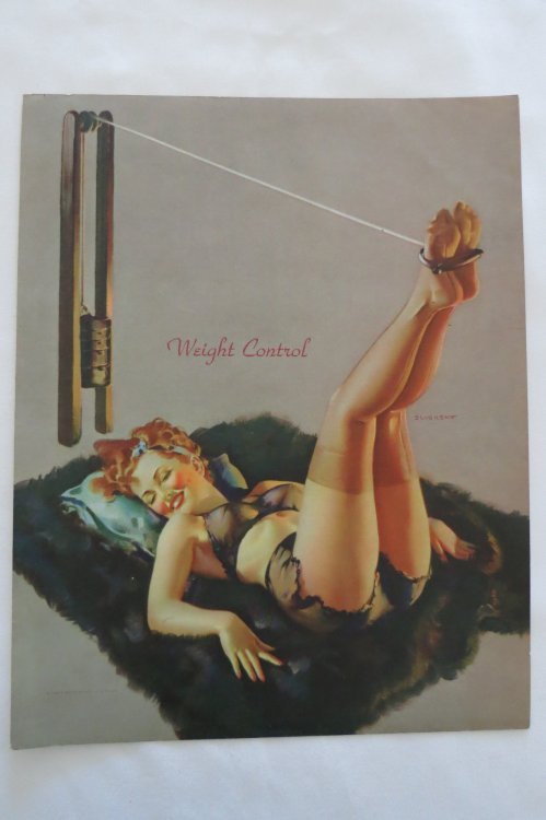 GIL ELVGREN VINTAGE 'weight control' PIN-UP PHOTO LITHOGRAPH PRINT - 7.25