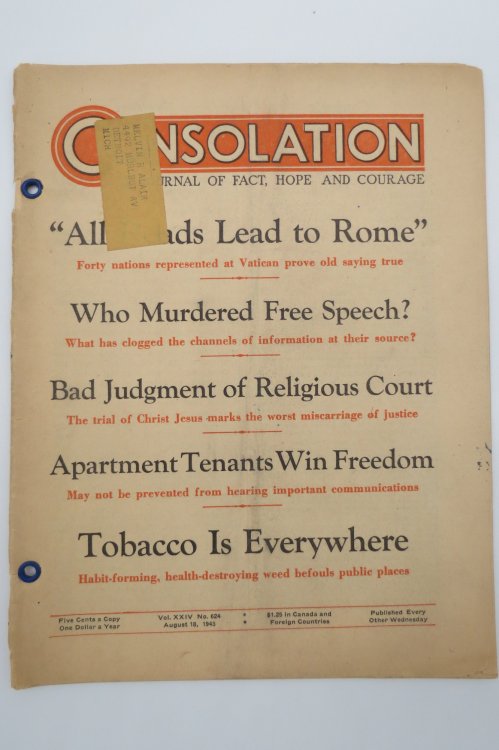 CONSOLATION - A JOURNAL OF FACT HOPE AND COURAGE, AUGUST 18, 1943