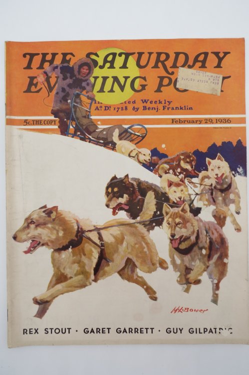 SATURDAY EVENING POST - FEBRUARY 29, 1936 (M. L. BOWER ESKIMO COVER; REX STOUT THE RUBBER BAND)