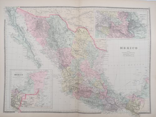 ORIGINAL 1888 HAND COLORED BRADLEY-MITCHELL MAP OF MEXICO 19