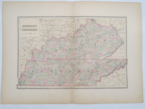 ORIGINAL 1888 HAND COLORED BRADLEY-MITCHELL MAP OF KENTUCKY & TENNESSEE 19