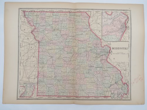 ORIGINAL 1888 HAND COLORED BRADLEY-MITCHELL MAP OF MISSOURI 19