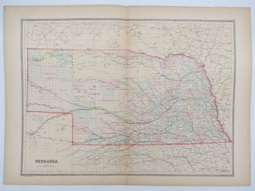 ORIGINAL 1888 HAND COLORED BRADLEY-MITCHELL MAP OF NEBRASKA 19