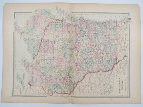 ORIGINAL 1888 HAND COLORED BRADLEY-MITCHELL MAP OF WISCONSIN & NORTHWESTERN MICHIGAN 19