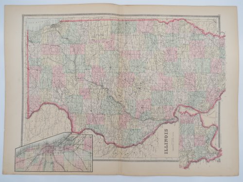 ORIGINAL 1888 HAND COLORED BRADLEY-MITCHELL MAP OF ILLINOIS 19