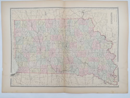 ORIGINAL 1888 HAND COLORED BRADLEY-MITCHELL MAP OF INDIANA 19