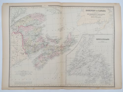 ORIGINAL 1888 HAND COLORED BRADLEY MAP-MITCHELL OF EASTERN DOMINION OF CANADA 19