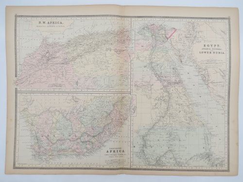 ORIGINAL 1888 HAND COLORED BRADLEY-MITCHELL MAP OF NW AFRICA, SOUTHERN AFRICA, EGYPT, ARABIA PETRAEA, & LOWER NUBIA 19