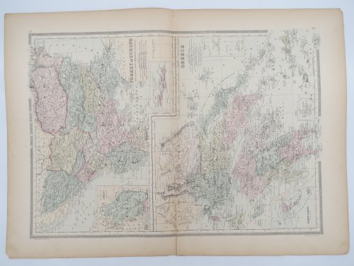 ORIGINAL 1888 HAND COLORED BRADLEY-MITCHELL MAP OF TURKEY IN EUROPE & GREECE 19
