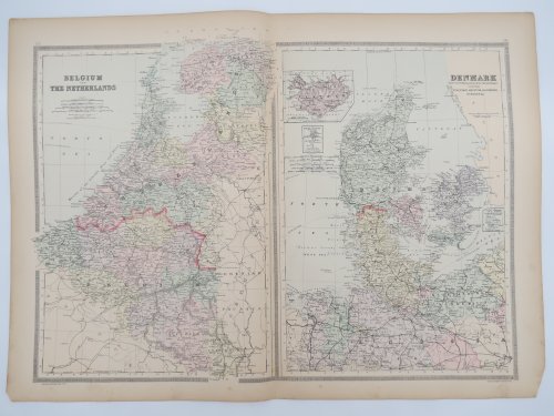 ORIGINAL 1888 HAND COLORED BRADLEY-MITCHELL MAP OF BELGIUM, THE NETHERLANDS & DENMARK 19