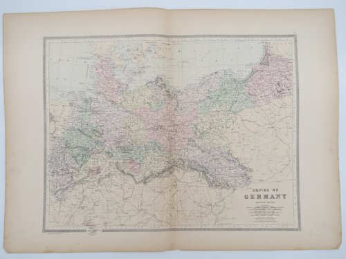 ORIGINAL 1888 HAND COLORED BRADLEY-MITCHELL MAP OF EMPIRE OF GERMANY NORTHERN PORTION 19