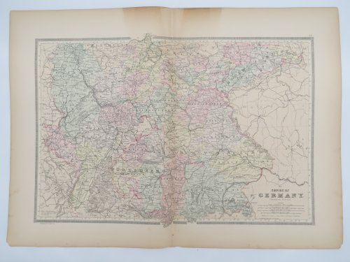 ORIGINAL 1888 HAND COLORED BRADLEY-MITCHELL MAP OF EMPIRE OF GERMANY SOUTHERN PORTION 19