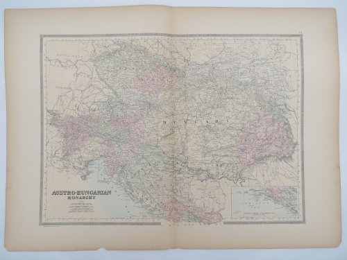 ORIGINAL 1888 HAND COLORED BRADLEY-MITCHELL MAP OF AUSTRO-HUNGARIAN MONARCHY HUNGARY 19