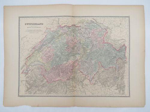ORIGINAL 1888 HAND COLORED BRADLEY-MITCHELL MAP OF SWITZERLAND & ALPS OF SAVOY & PIEDMONT 19