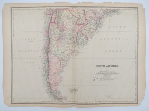 ORIGINAL 1888 HAND COLORED BRADLEY-MITCHELL MAP OF SOUTH AMERICA SOUTHERN PORTION 19