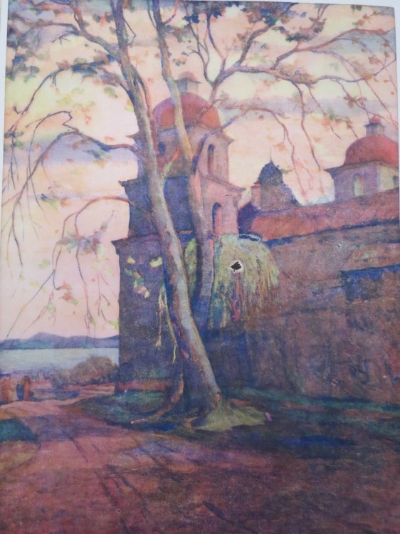 VINTAGE SANTA BARBARA MISSION PRINT (ENGRAVING FROM A WATER-COLOR)