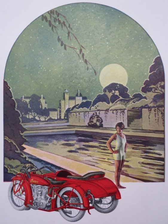 VINTAGE ART DECO INDIAN MOTORCYCLE ADVERTISEMENT COLOR PRINT
