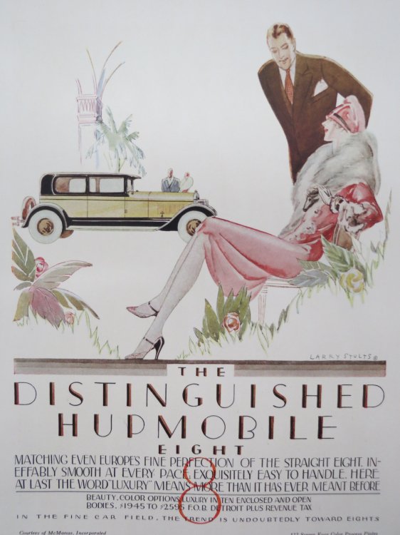 VINTAGE 1927 ART DECO HUPMOBILE 8 ADVERTISING COLOR PRINT