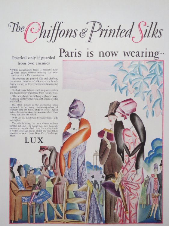 VINTAGE ART DECO PARIS CHIFFONS PRINTED SILKS ADVERTISING COLOR PRINT
