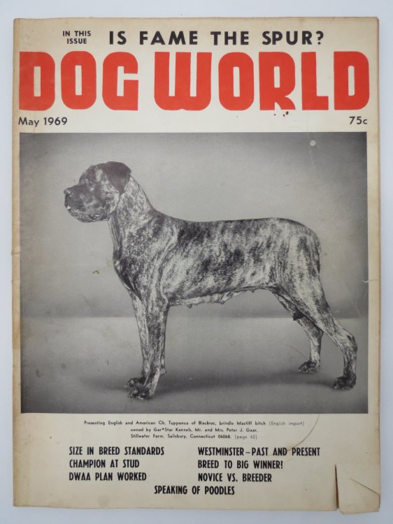 DOG WORLD MAGAZINE, MAY 1969 (TUPPENCE OF BLACKROC, BRINDLE MASTIFF)