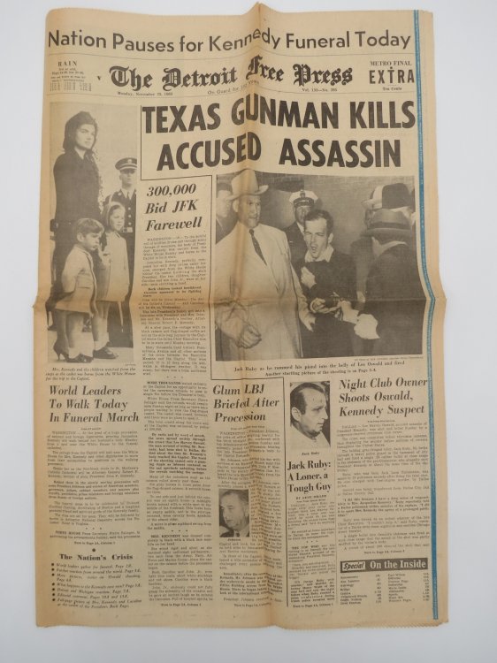 THE DETROIT FREE PRESS, NOVEMBER 25, 1963 ON KENNEDY, FUNERAL, AND ASSASSINATION