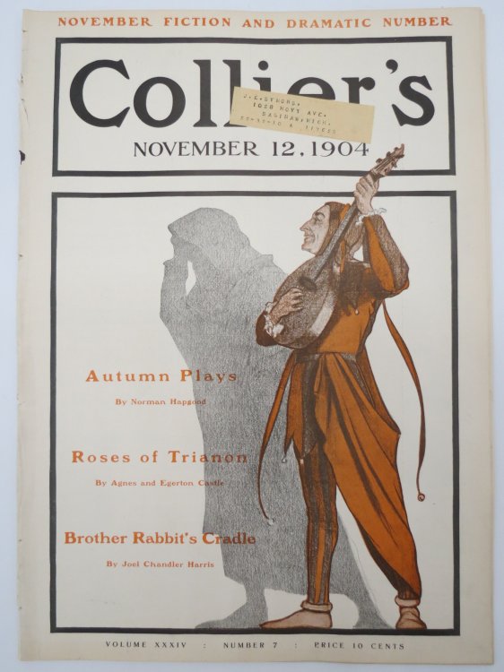 COLLIER'S - NOVEMBER 12, 1904 (JOEL CHANDLER HARRIS, brother rabbit's cradle; FREDERIC REMINGTON TRAILING TEXAS CATTLE CENTERFOLD)