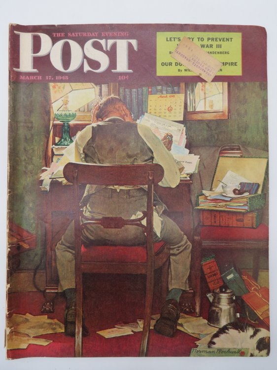 THE SATURDAY EVENING POST MAGAZINE, MARCH 17, 1945 (NORMAN ROCKWELL PREPARING TAX RETURN COVER)