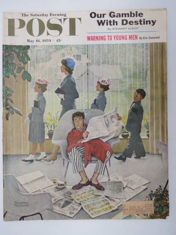 THE SATURDAY EVENING POST MAGAZINE, MAY 16, 1959 (NORMAN ROCKWELL DAD SKIPPING CHURCH; ERLE STANLEY GARDNER)