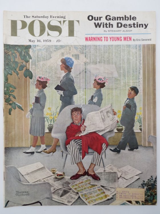 THE SATURDAY EVENING POST MAGAZINE, MAY 16, 1959 (NORMAN ROCKWELL DAD SKIPPING CHURCH; ERLE STANLEY GARDNER)
