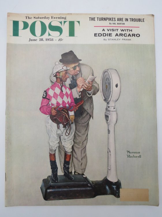 THE SATURDAY EVENING POST MAGAZINE, JUNE 28, 1958 (NORMAN ROCKWELL JOCKEY EDDIE ARCARO COVER)