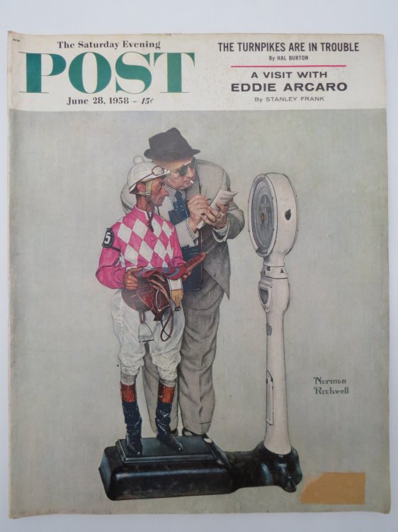 THE SATURDAY EVENING POST MAGAZINE, JUNE 28, 1958 (NORMAN ROCKWELL JOCKEY EDDIE ARCARO COVER)