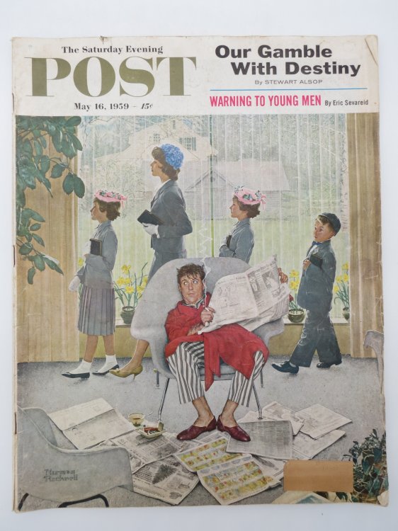 THE SATURDAY EVENING POST MAGAZINE, MAY 16, 1959 (NORMAN ROCKWELL DAD SKIPPING CHURCH; ERLE STANLEY GARDNER)