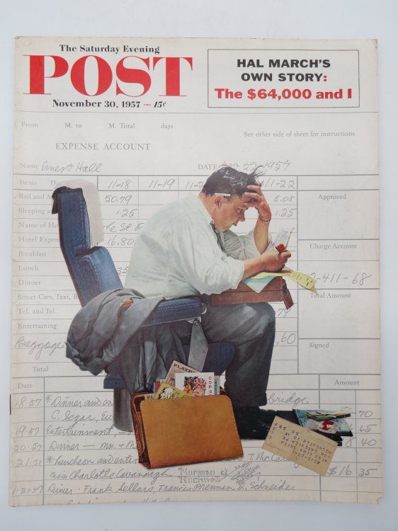 THE SATURDAY EVENING POST MAGAZINE, NOVEMBER 30, 1957 (NORMAN ROCKWELL BUSINESS MAN EXPENSE ACCOUNT COVER)