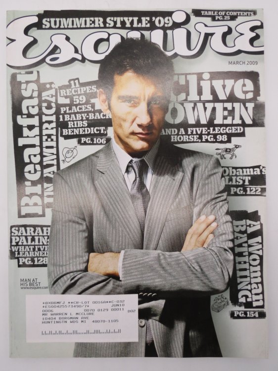 ESQUIRE MAGAZINE MARCH 2009 (CLIVE OWEN COVER)