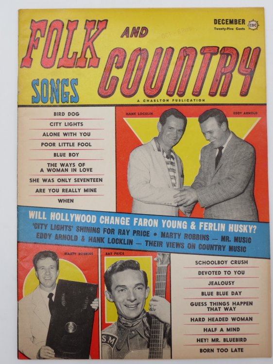 FOLK AND COUNTRY SONGS MAGAZINE, DECEMBER 1958 ( ELVIS PRESLEY KING CREOLE AD ON INSIDE FRONT COVER & JOHNNY CASH FEATURE)