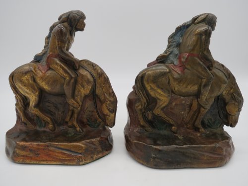 JOHN RUHL ANTIQUE BRONZE LOST TRAIL SCOUT SEARCHING NATIVE AMERICAN INDIAN BOOKENDS
