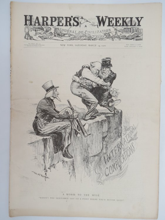 HARPER'S WEEKLY MAGAZINE, march 24, 1900 (uncle sam cartoon cover; frederic remington illustration)