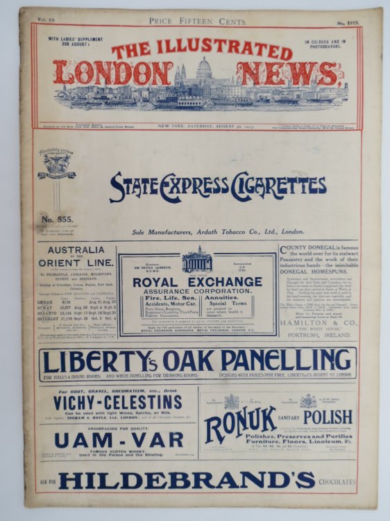 THE ILLUSTRATED LONDON NEWS, AUGUST 30, 1913 (2 COLOR ILLUSTRATIONS BY ETIENNE)