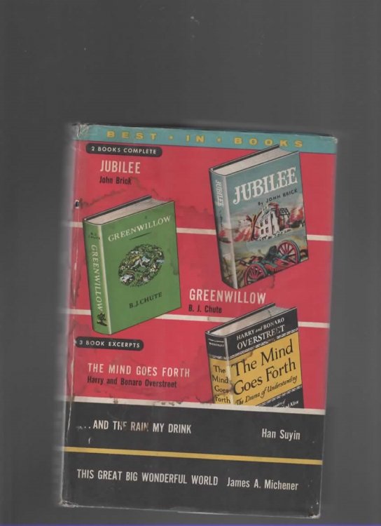 BEST IN BOOKS ; JUBILEE, GREENWILLOW, THIS GREAT BIG WONDERFUL WORLD, THE MIND GOES FORTH, AND THE RAIN MY DRINK