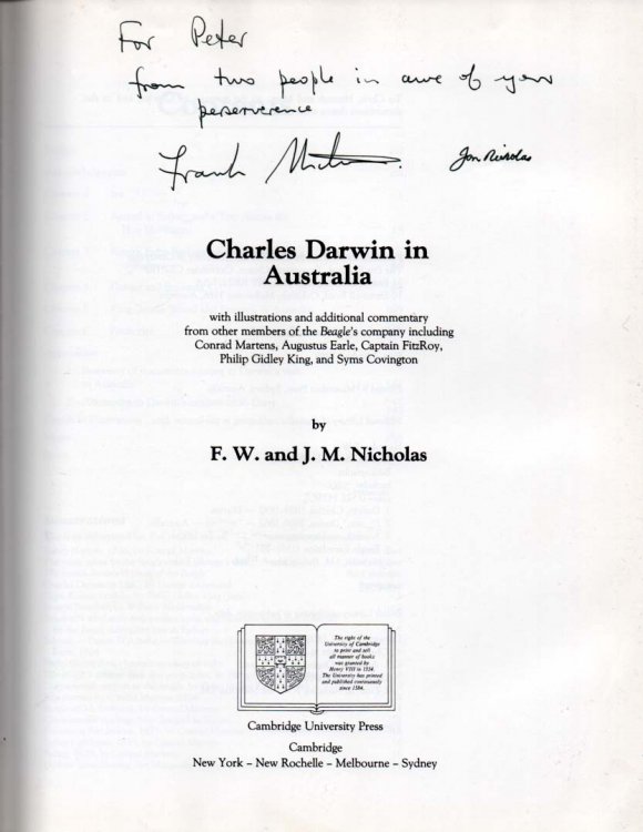 Charles Darwin in Australia - signed copy With illustrations and additional commentary from other members of the 
