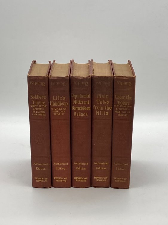 5 Matching Review of Reviews Rudyard Kipling Hardcovers Under the Deodars; Plain Tales from the Hills; Departmental Ditties and Barrack-Room; Life's Handicap; Soldiers Three