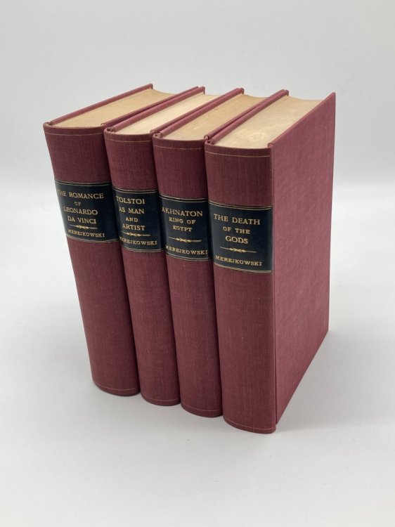 4 Merejkowski Knickerbocker Press Vintage Hardcover Set 1920s The Romance of Leonardo Da Vinci, Tolstoi As Man and Artist, Akhnaton King of Egypt, The Death of the Gods
